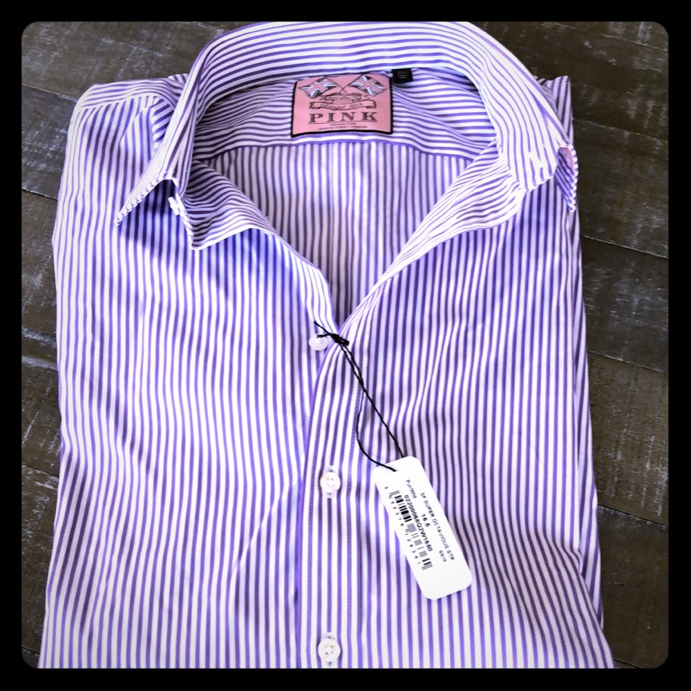 Classic purple and white striped Thomas Pink shirt